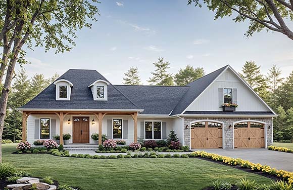 Country, European, Farmhouse, French Country House Plan 102006 with 3 Beds, 3 Baths, 2 Car Garage Elevation