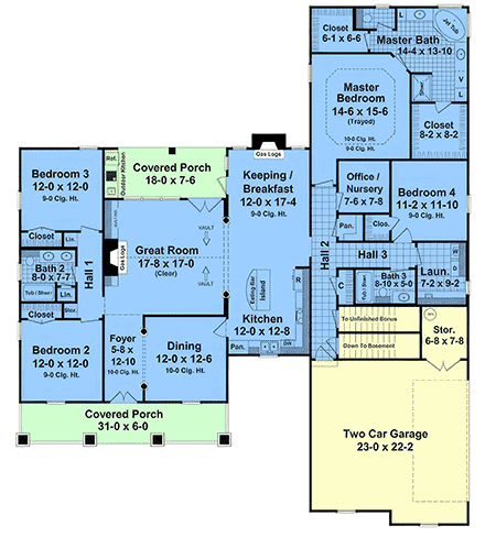 Contemporary, Country, European, Farmhouse, Traditional House Plan 102008 with 4 Beds, 3 Baths, 2 Car Garage First Level Plan