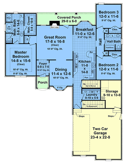 European, Ranch, Traditional House Plan 102013 with 3 Beds, 2 Baths, 2 Car Garage First Level Plan