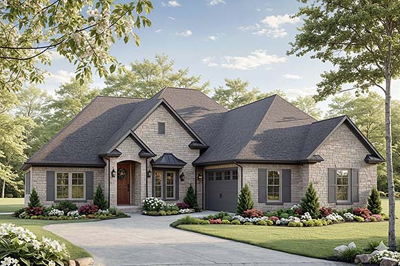 European, Ranch, Traditional House Plan 102013 with 3 Beds, 2 Baths, 2 Car Garage Elevation