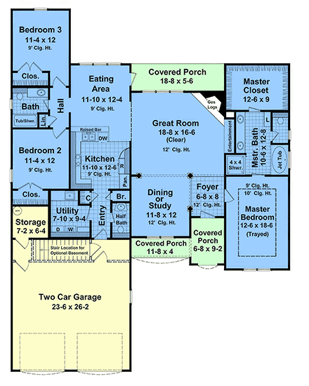 Ranch, Southern, Traditional House Plan 102014 with 3 Beds, 3 Baths, 2 Car Garage First Level Plan