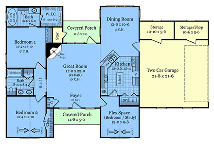 Country, European, Traditional House Plan 102016 with 3 Beds, 2 Baths, 2 Car Garage First Level Plan
