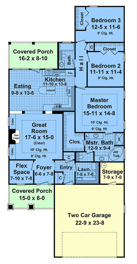 Contemporary, Country, Modern, Ranch House Plan 102018 with 3 Beds, 2 Baths, 2 Car Garage First Level Plan
