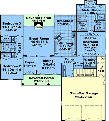 Country, European, Traditional House Plan 102019 with 3 Beds, 2 Baths, 2 Car Garage First Level Plan