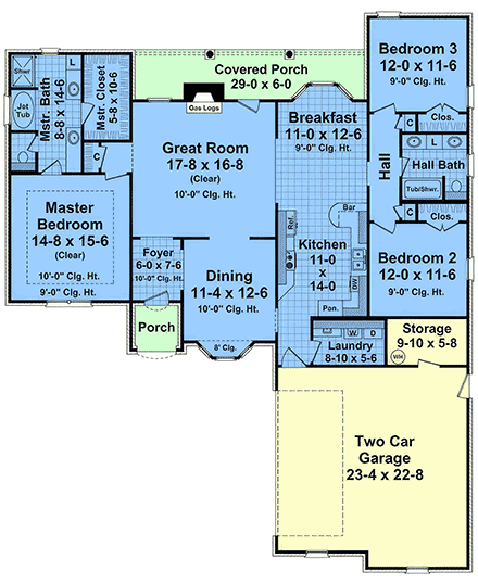European, Ranch, Traditional House Plan 102024 with 3 Beds, 2 Baths, 2 Car Garage First Level Plan