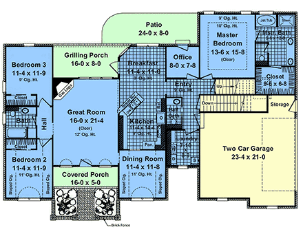 Country, European, Ranch House Plan 102025 with 3 Beds, 3 Baths, 2 Car Garage First Level Plan