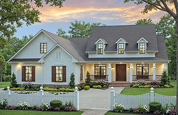 Country, Farmhouse, Southern, Traditional House Plan 102027 with 4 Beds, 3 Baths, 2 Car Garage Elevation