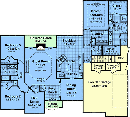 Country, European, French Country, Ranch, Traditional House Plan 102028 with 3 Beds, 3 Baths, 2 Car Garage First Level Plan