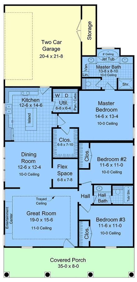 European, Ranch, Traditional House Plan 102032 with 3 Beds, 2 Baths, 2 Car Garage First Level Plan