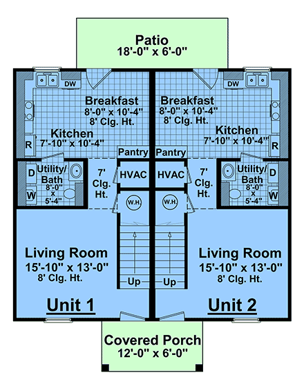 Country, Traditional Multi-Family Plan 102033 with 4 Beds, 4 Baths First Level Plan