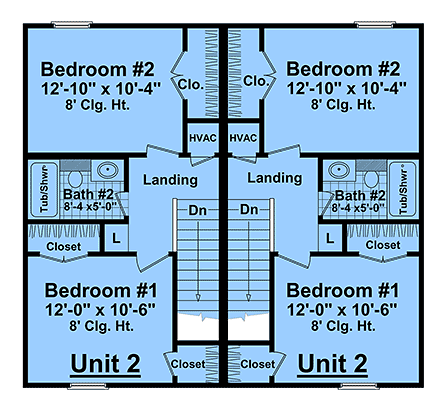 Country, Traditional Multi-Family Plan 102033 with 4 Beds, 4 Baths Second Level Plan