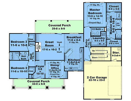 Cottage, Country, Craftsman House Plan 102034 with 3 Beds, 3 Baths, 2 Car Garage First Level Plan