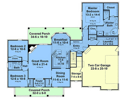 Contemporary, Country, Farmhouse, Ranch, Traditional House Plan 102036 with 3 Beds, 2 Baths, 2 Car Garage First Level Plan