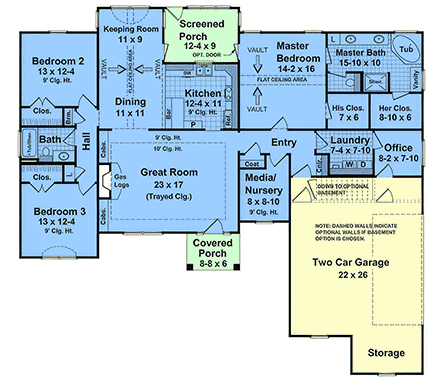 Country, Ranch, Traditional House Plan 102037 with 3 Beds, 2 Baths, 2 Car Garage First Level Plan