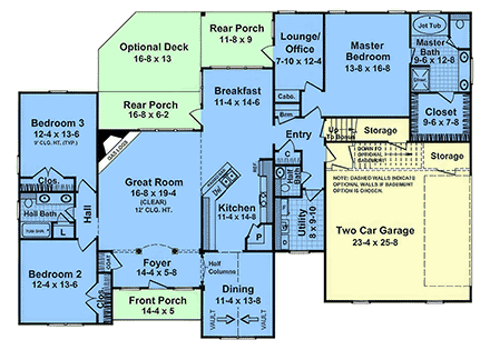 Country, Craftsman, Farmhouse, French Country, Ranch House Plan 102039 with 3 Beds, 3 Baths, 2 Car Garage First Level Plan