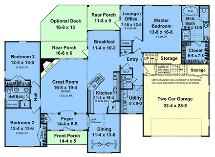 Craftsman, Farmhouse, French Country, Ranch House Plan 102040 with 3 Beds, 3 Baths, 2 Car Garage First Level Plan