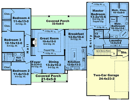 Country, European, Traditional House Plan 102041 with 4 Beds, 3 Baths, 2 Car Garage First Level Plan