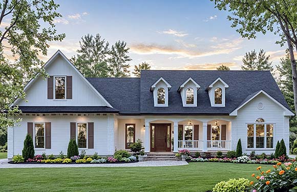 Craftsman, Farmhouse, French Country, Ranch House Plan 102043 with 3 Beds, 3 Baths, 2 Car Garage Elevation