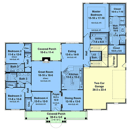 Contemporary, Country, European, Farmhouse, Traditional House Plan 102044 with 4 Beds, 4 Baths, 2 Car Garage First Level Plan