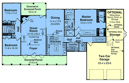 Country, Farmhouse, Southern, Traditional House Plan 102047 with 3 Beds, 3 Baths, 2 Car Garage First Level Plan