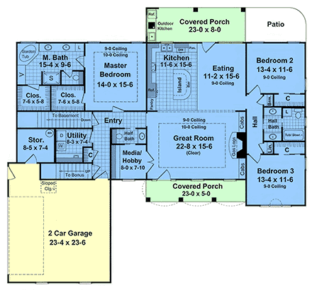 Country, Farmhouse, Ranch House Plan 102048 with 3 Beds, 3 Baths, 2 Car Garage First Level Plan