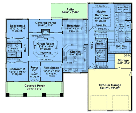 Country, Craftsman, Farmhouse House Plan 102049 with 3 Beds, 3 Baths, 2 Car Garage First Level Plan