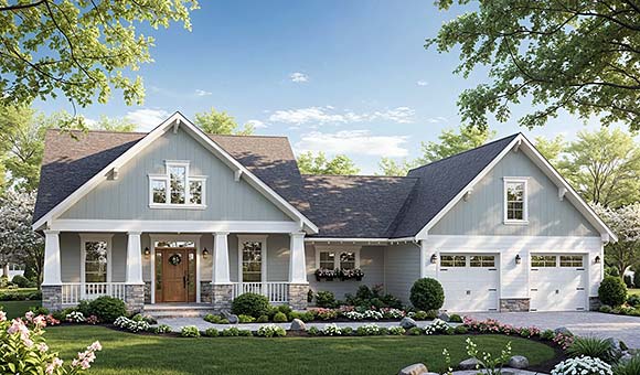 Country, Craftsman, Farmhouse House Plan 102049 with 3 Beds, 3 Baths, 2 Car Garage Elevation