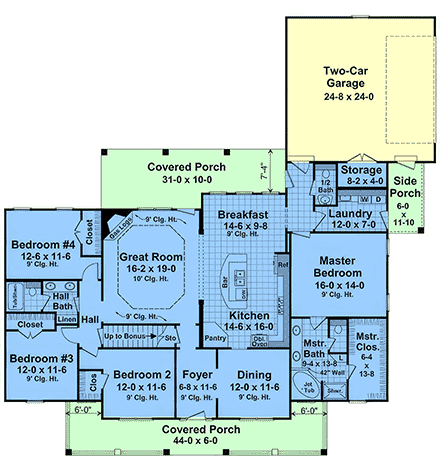 Country, Farmhouse, Traditional House Plan 102050 with 4 Beds, 3 Baths, 2 Car Garage First Level Plan