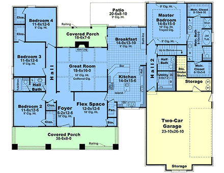 Country, Craftsman, Farmhouse House Plan 102051 with 4 Beds, 3 Baths, 2 Car Garage First Level Plan