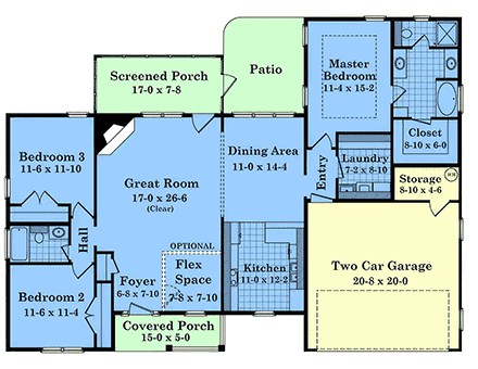 Country, Craftsman, Ranch, Traditional House Plan 102053 with 3 Beds, 2 Baths, 2 Car Garage First Level Plan