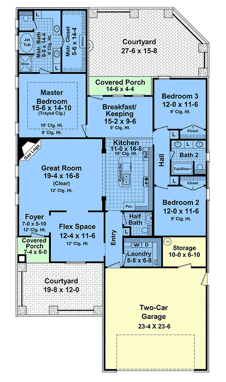 Country, European, French Country House Plan 102055, 2 Car Garage First Level Plan
