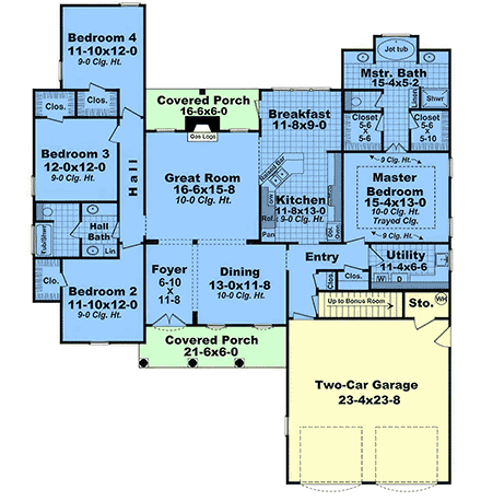 Country, European, Traditional House Plan 102058 with 4 Beds, 2 Baths, 2 Car Garage First Level Plan