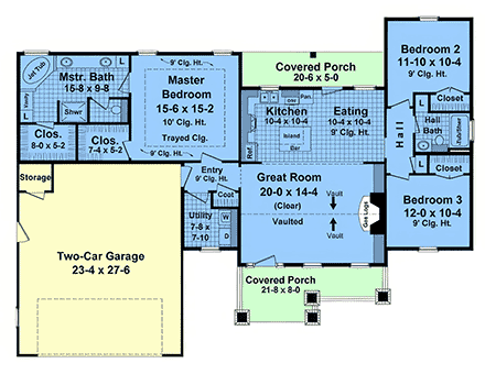 Contemporary, Craftsman, Farmhouse, Ranch House Plan 102060 with 3 Beds, 2 Baths, 2 Car Garage First Level Plan