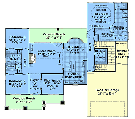 Country, Craftsman, Ranch House Plan 102063 with 3 Beds, 2 Baths, 2 Car Garage First Level Plan