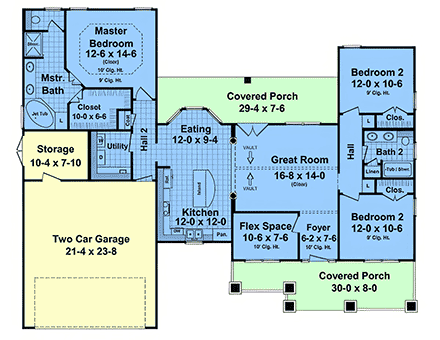 Contemporary, Farmhouse, Ranch, Traditional House Plan 102067 with 3 Beds, 2 Baths, 2 Car Garage First Level Plan