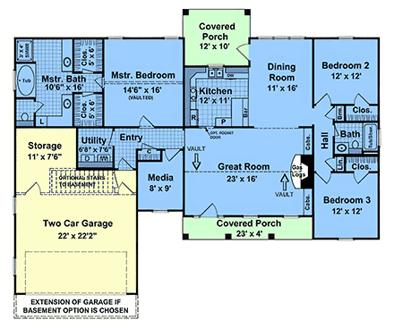 Farmhouse, Ranch, Traditional House Plan 102069 with 3 Beds, 2 Baths, 2 Car Garage First Level Plan