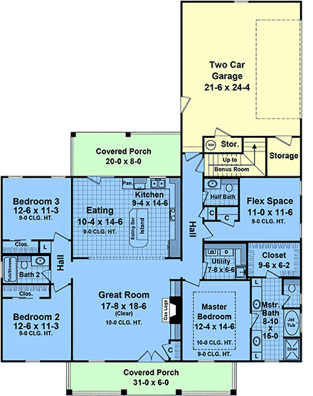 Contemporary, Farmhouse, Ranch, Traditional House Plan 102070 with 3 Beds, 3 Baths, 2 Car Garage First Level Plan