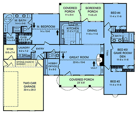 Contemporary, Farmhouse, Ranch, Traditional House Plan 102071 with 4 Beds, 3 Baths, 2 Car Garage First Level Plan