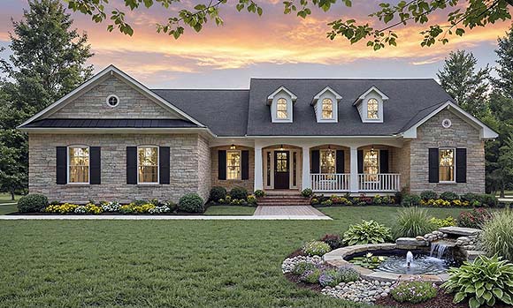 Contemporary, Farmhouse, Ranch, Traditional House Plan 102071 with 4 Beds, 3 Baths, 2 Car Garage Elevation