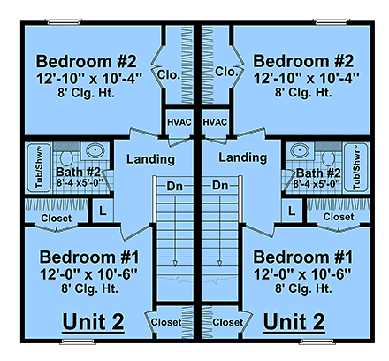 Country, Traditional Multi-Family Plan 102073 with 4 Beds, 4 Baths Second Level Plan