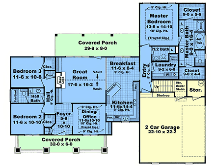 Contemporary, Country, Farmhouse, Ranch House Plan 102077 with 3 Beds, 3 Baths, 2 Car Garage First Level Plan