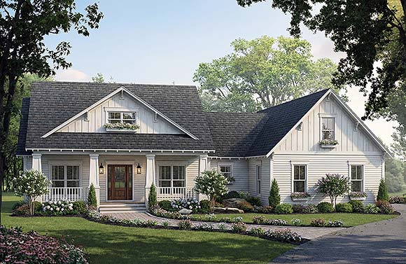 Contemporary, Country, Farmhouse, Ranch House Plan 102077 with 3 Beds, 3 Baths, 2 Car Garage Elevation