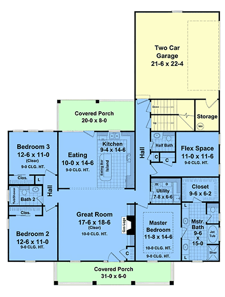 Contemporary, Country, Farmhouse, Ranch House Plan 102078 with 3 Beds, 2 Baths, 2 Car Garage First Level Plan