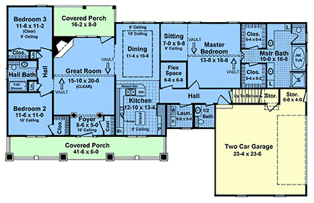Contemporary, Country, Farmhouse, Ranch House Plan 102079 with 3 Beds, 3 Baths, 2 Car Garage First Level Plan