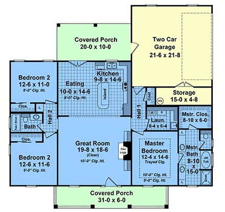 Contemporary, Farmhouse, French Country, Traditional House Plan 102084 with 3 Beds, 2 Baths, 2 Car Garage First Level Plan