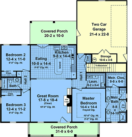 Contemporary, Country, Farmhouse, Traditional House Plan 102085 with 3 Beds, 2 Baths, 2 Car Garage First Level Plan