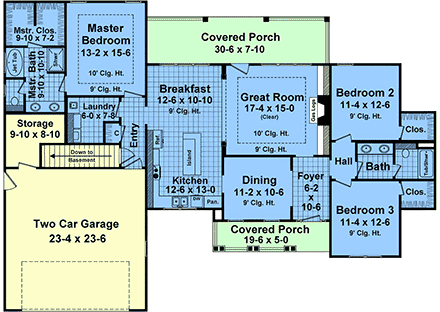 Contemporary, Craftsman, Farmhouse, Ranch House Plan 102086 with 3 Beds, 2 Baths, 2 Car Garage First Level Plan