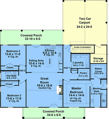 Contemporary, Craftsman, Farmhouse, Ranch House Plan 102087 with 3 Beds, 2 Baths, 2 Car Garage First Level Plan
