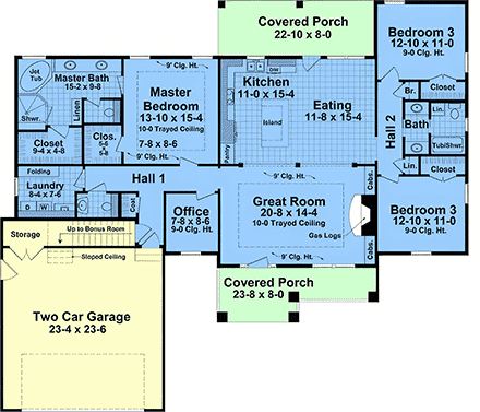 Contemporary, Country, Craftsman, Farmhouse House Plan 102088 with 3 Beds, 3 Baths, 2 Car Garage First Level Plan