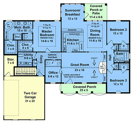 Contemporary, Craftsman, Farmhouse, Ranch House Plan 102090 with 3 Beds, 3 Baths, 2 Car Garage First Level Plan